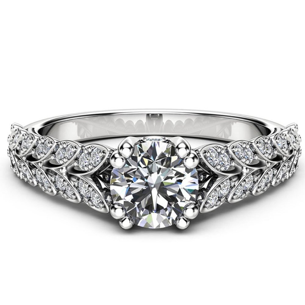 🍁 925 Silver Crystal Zircon Stone Unique Leaf Design Ring for Women, VIP341 - Picture 9 of 10